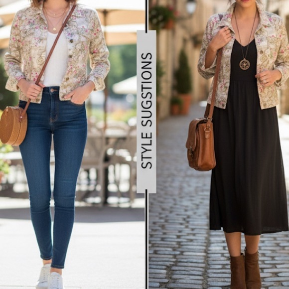 Christopher & Banks Size Lg Floral Map Print Jacket Travel Vacation Style - Picture 1 of 5